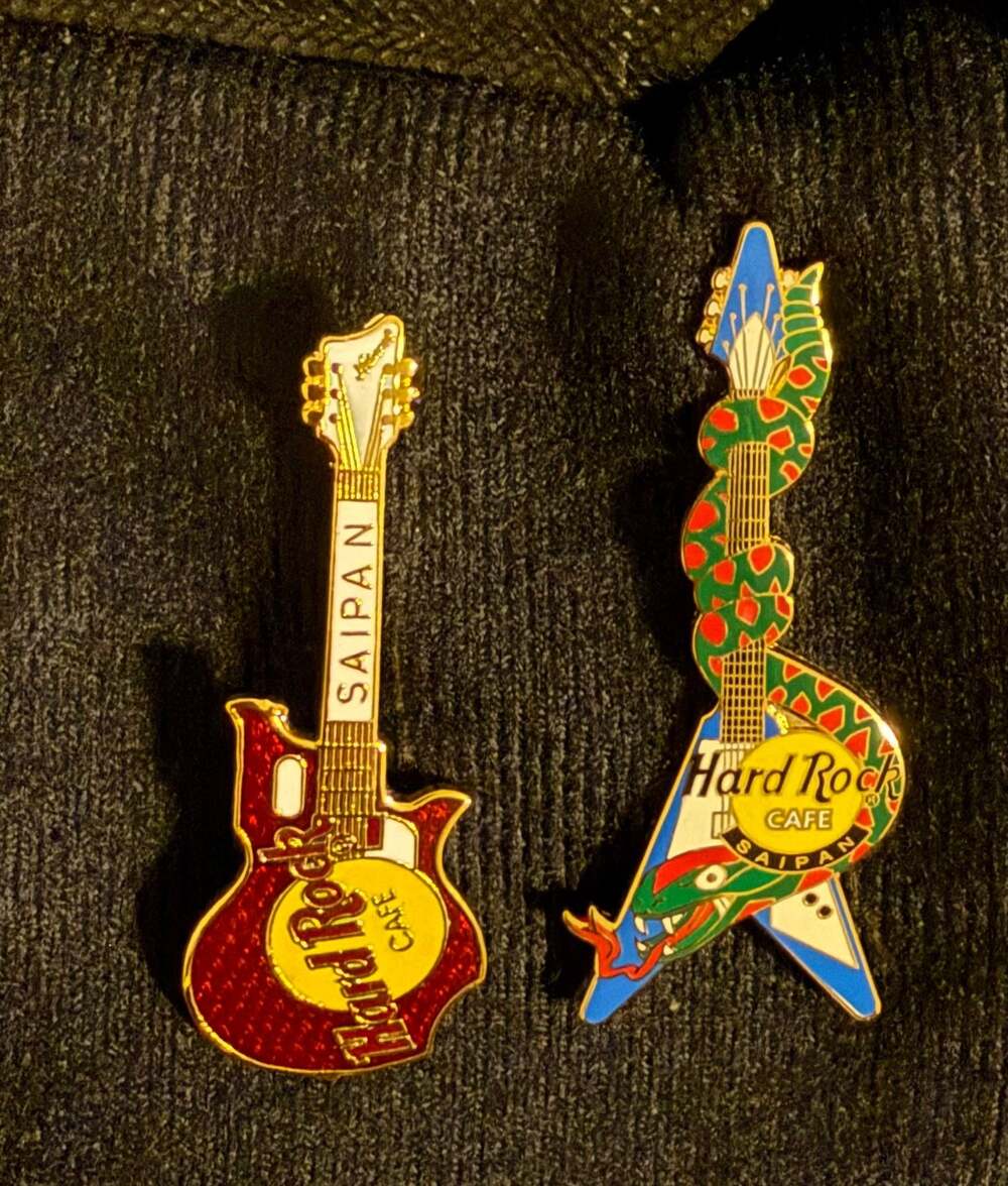 Hard Rock Cafe Saipan Guitar Pins - Lot of 2